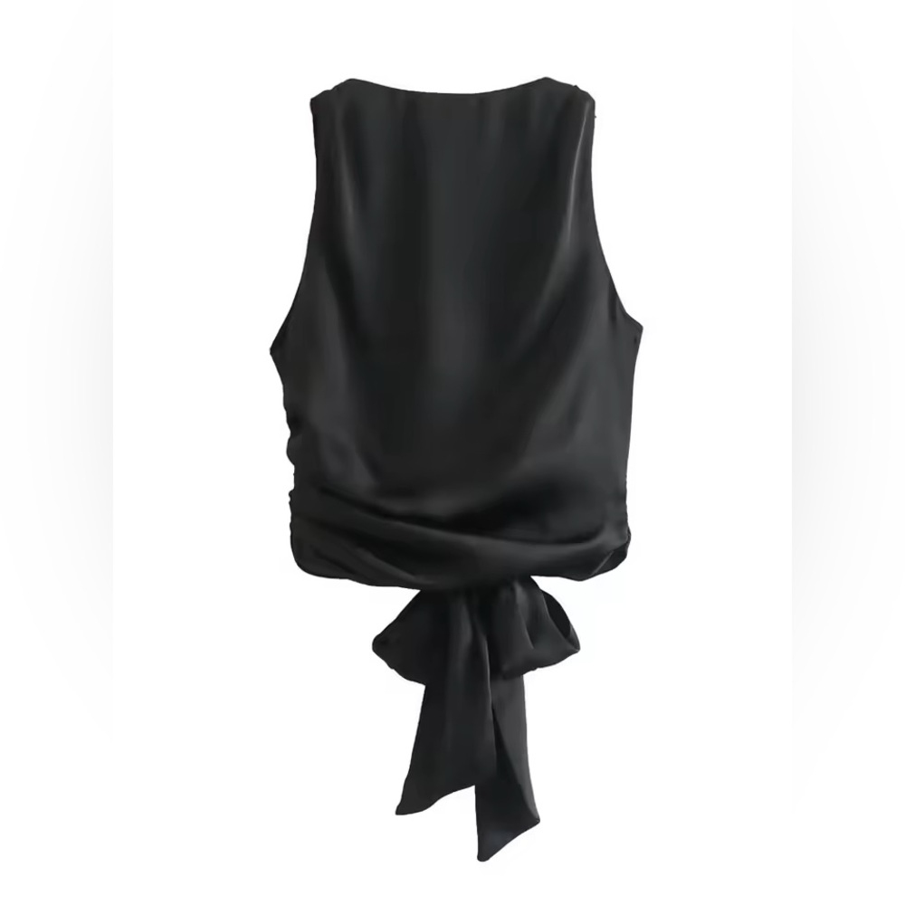 Commense Cowl Neck Ruched Open Back Crop Top for holiday Christmas party gift - Picture 5 of 8